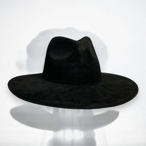 Black Wide Brim Tall Pinched Crown Fedora Rancher Hat  - NEW